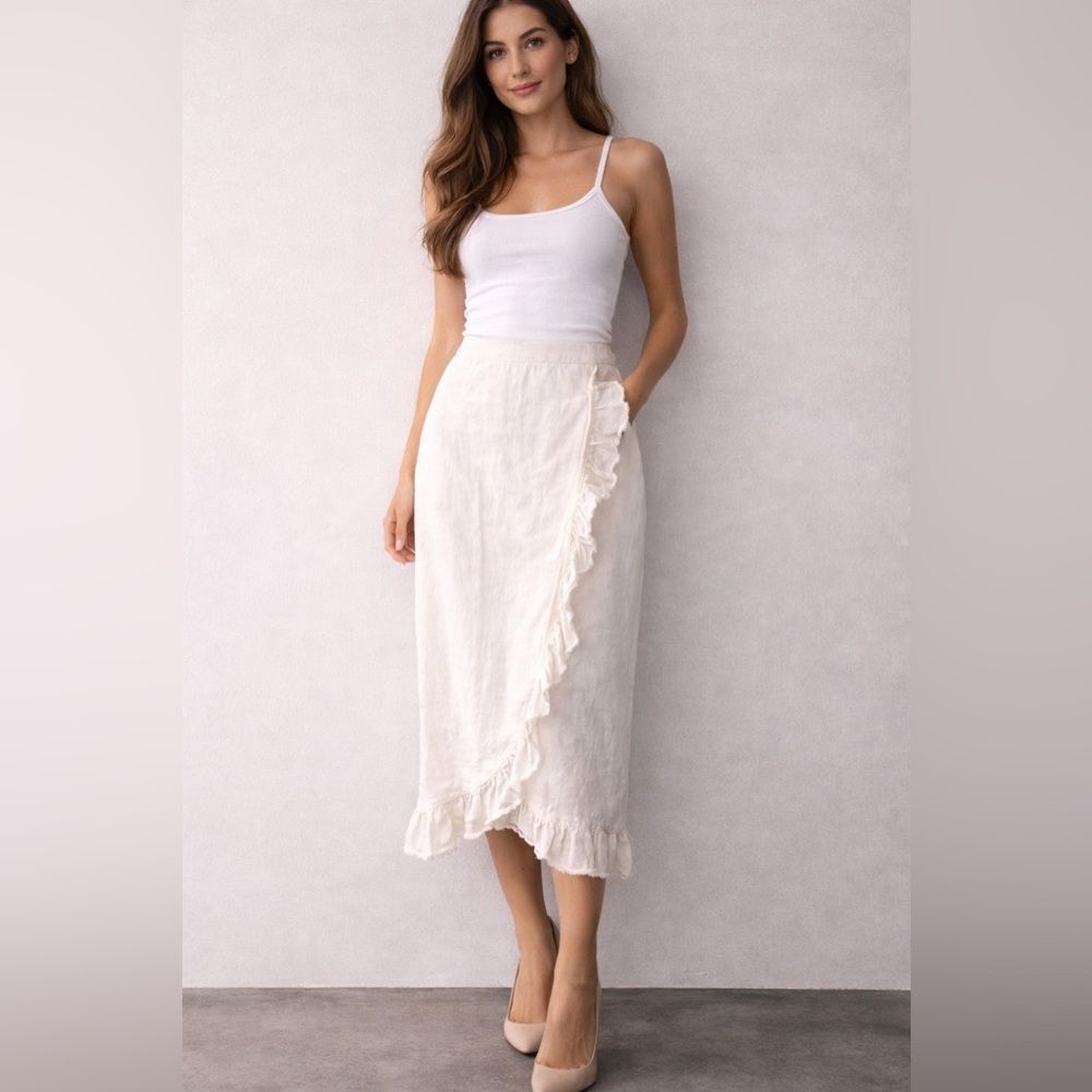 White Denim Ruffle Skirt – Size S
